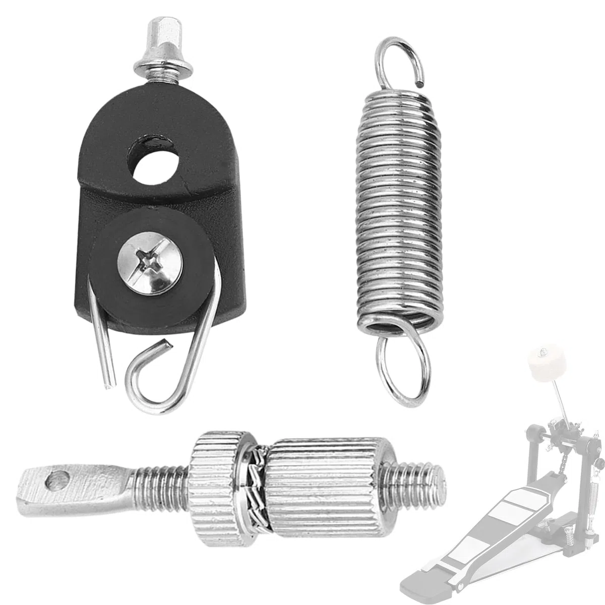 Bass Drum Pedal Feder, Bass Drum Fußpedal Feder Nocken Spanner Drum Set Ersatzteile Percussion Instrument Kick Drum Pedal Fußpedal Feder Nocken Riemenscheibe Haken Spanner Cam Assembly Trommelteile