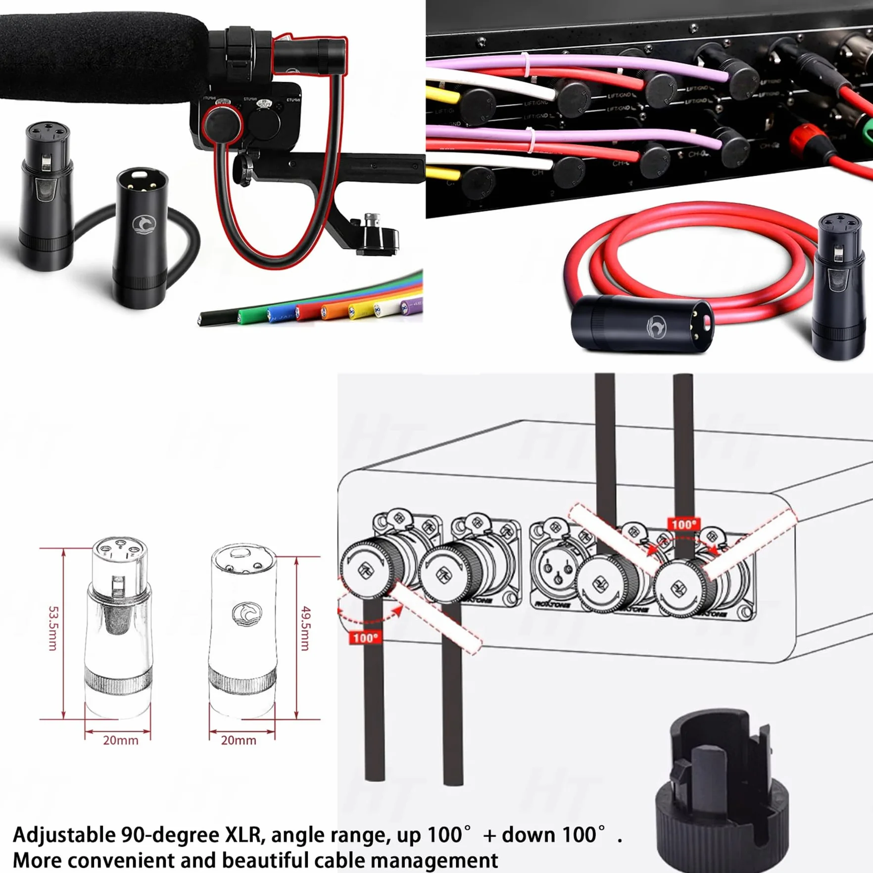 HangTon XLR 3 Pin Stecker auf Buchse, Low-Profile rechtwinklig, Audiokabel für Recorder Mixer Mikrofon Lautsprecher Soundgeräte Mixpre 10 II Zoom F8n Zaxcom Sony Canon Camera, Orange 30cm